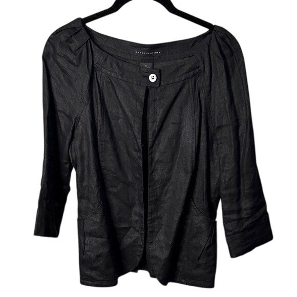 Grace Elements Black Linen Blend Jacket Blazer Ca… - image 1