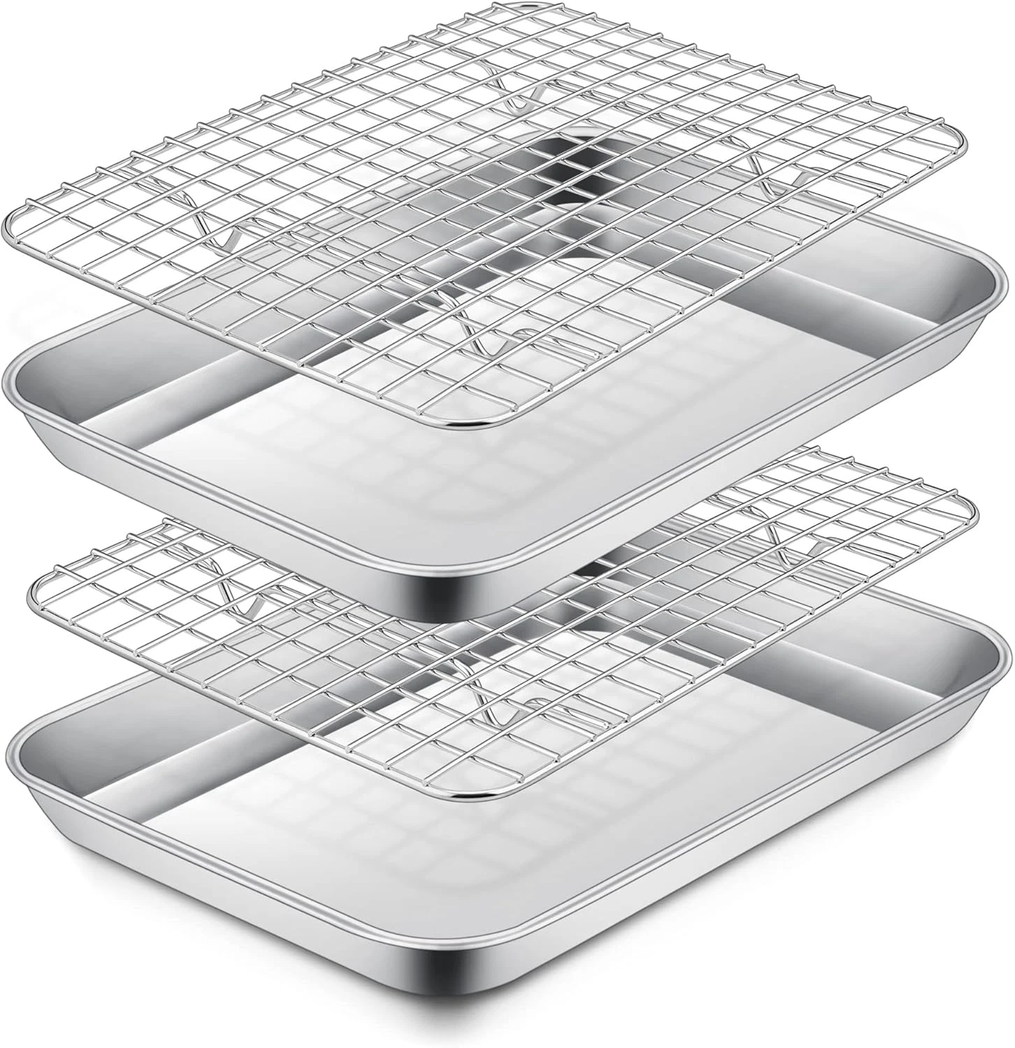 9 Inch Toaster Oven Pan with Rack Set, Stainless Steel Baking Tray and Grid (4 P