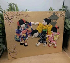 Vintage Japanese Oshie (1) 3D Fabric Art Wall Hanging Asian Embroidered 
