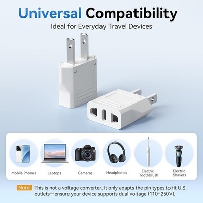 4-Pack EU to US Wall Plug Adapter, European Travel Power Converter
