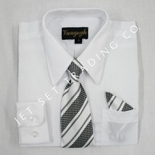 Boys White Dress Shirt V2000 with Matching Tie  Hankie Long Sleeves 4 to 20