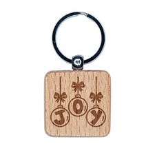 Joy Ornaments Christmas Engraved Wood Square Keychain Tag Charm