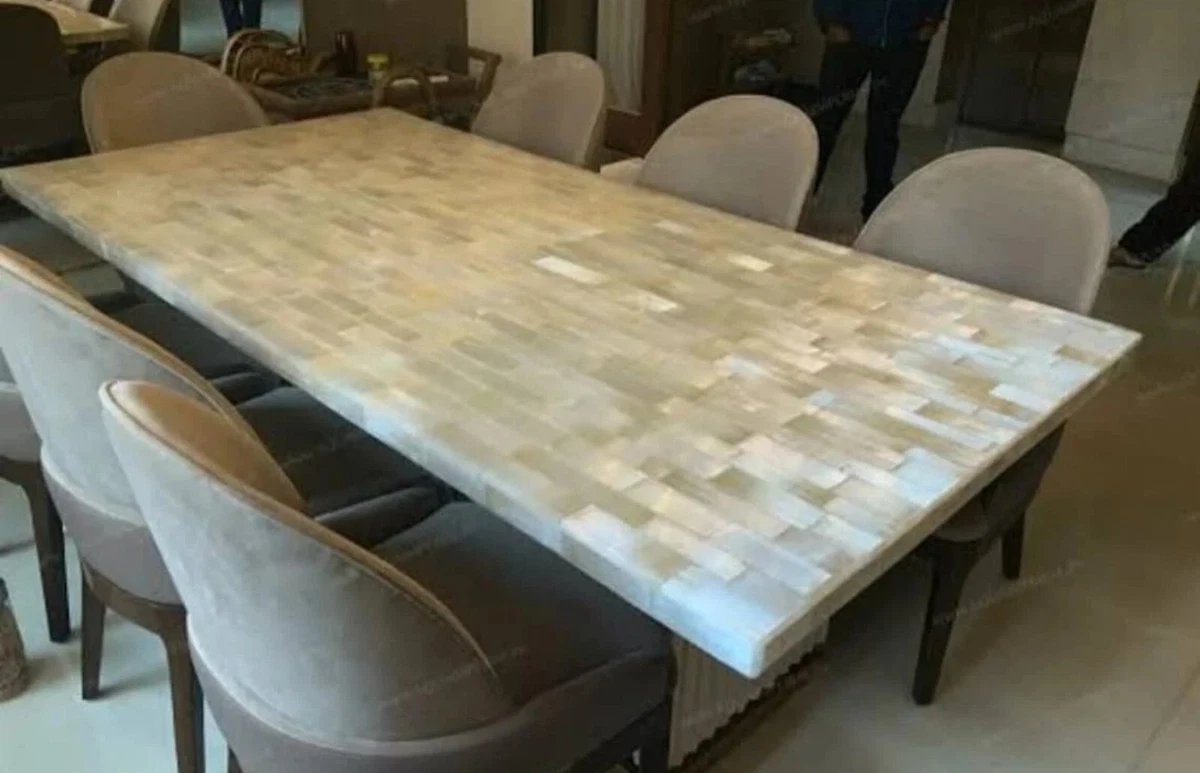 30 x 48 Inches Marble Dining Table Top with Selenite Stone Epoxy