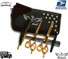 Gold 5.5 '' Barber Hair Cutting Thinning Scissors Hairdressing Shears Set Salon