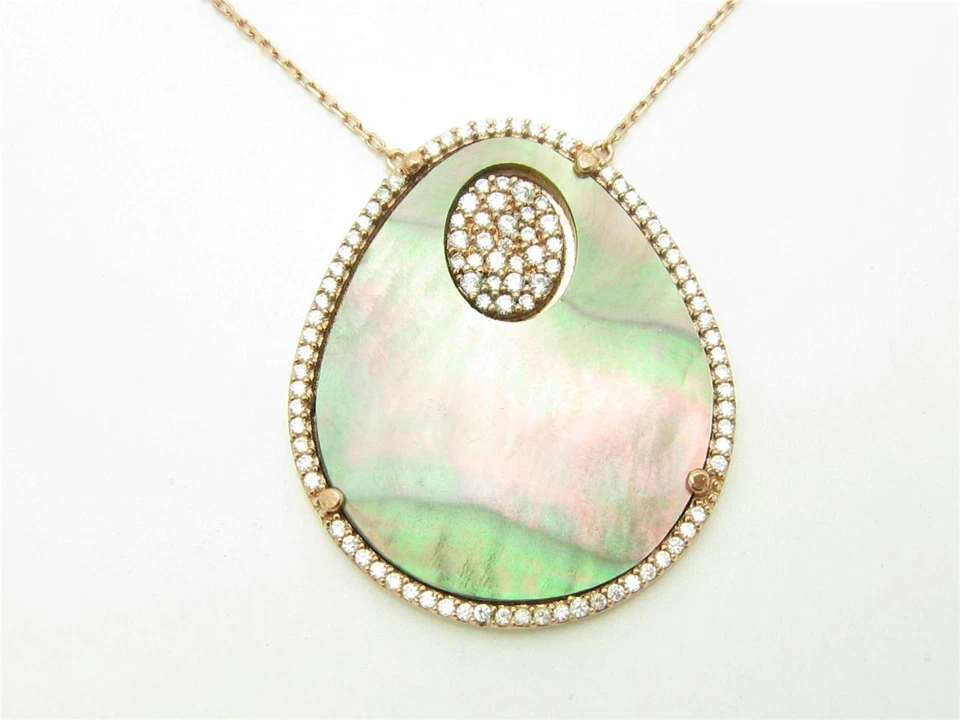 Collar gota halo de perlas negras zafiro conjunto de diamantes de plata de ley de oro rosa