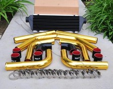 8 Pcs 2.5 Gold Piping Black Silicone Coupler T-blot Clamp Black Intercooler Kit