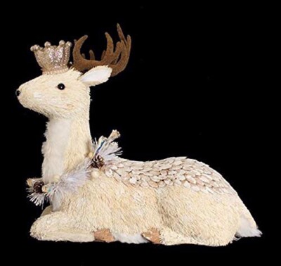 Große Weihnachts Fest Regal Rentier Ornament Figur 37 cm hoch Sisal & Holz