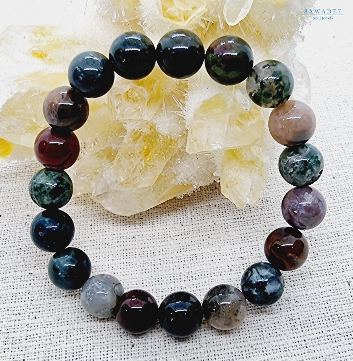 Braccialetto Con Perline Di Giada Naturale Multicolore - Fatto A Mano, Regolabile, Perline 13x10mm, Lunghezza 18cm