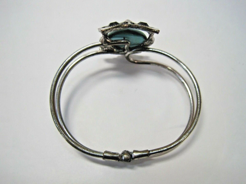 PULSERA ESTILO BRAZALETE TONO PLATA FORMA BÚHO IMITACIÓN VIDRIO TURQUESA OJOS - ¡LINDA! Foto 3 de 4