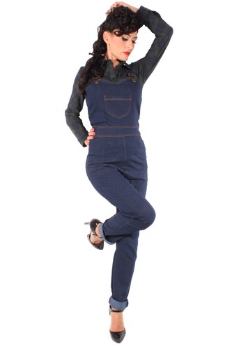 Denim Skinny Hose Hosenträger Jeanshose Retro rockabilly Latzhose - Picture 2 of 8