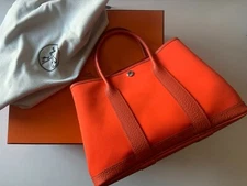 NEW Hermes Garden Party 30 Tote Toile and Leather Handbag ORANGE/RED