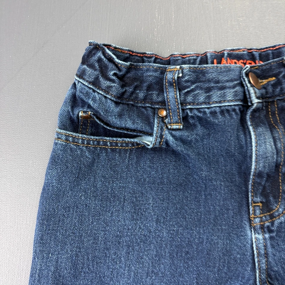 Lands’ End Jeans Girls Size 8 Blue Denim Straight Leg Adjustable Waist Dark Wash - Image 2 of 4