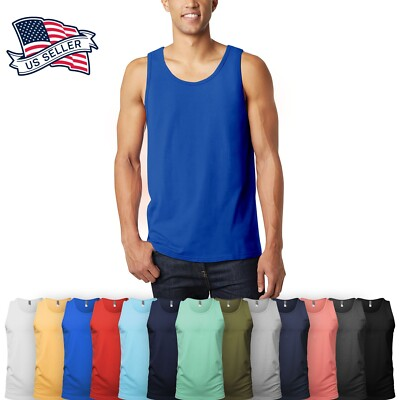 #ad Mens TANK TOP Shirt Casual Sleeveless Tee Gym Jersey Athletic Solid Beach Basic $14.99