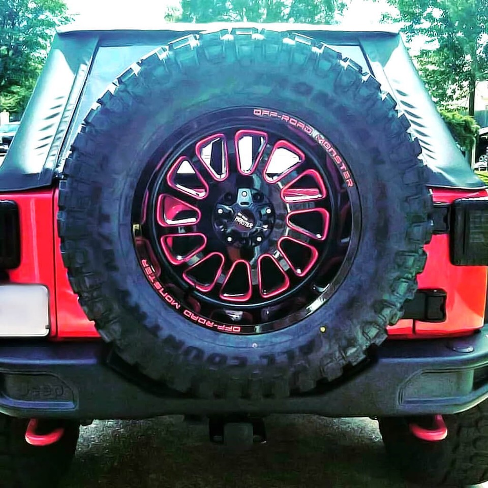 17 20 22" Off Road Monster Wheels M17 Gloss Black with Candy Red Milled