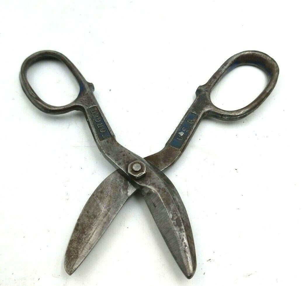 Antique Industrial Metal Shears Tin Snips Giant Scissors Weathered Red  Paint Nice Patina 