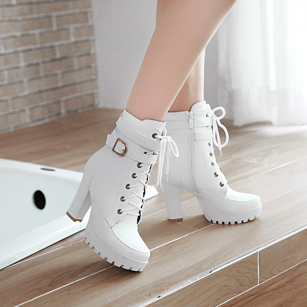 Botas de Tac n Alto para Mujer Botines con Cordones Zapatos de