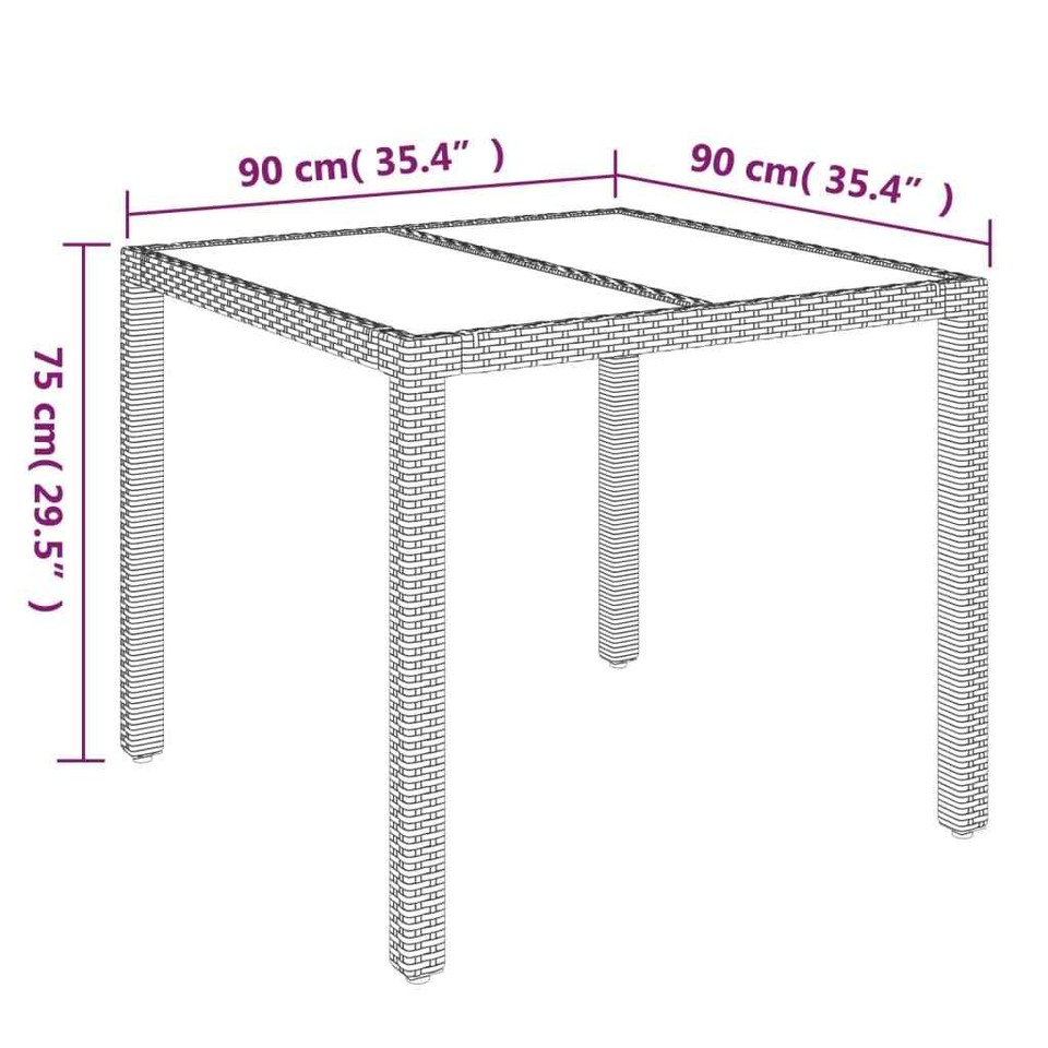 Garden Table With Glass Top Grey 90X90X75 Cm Poly Rattan eBay