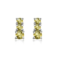 Sterling Silver Citrine Round Graduating Three Stone Stud Earrings