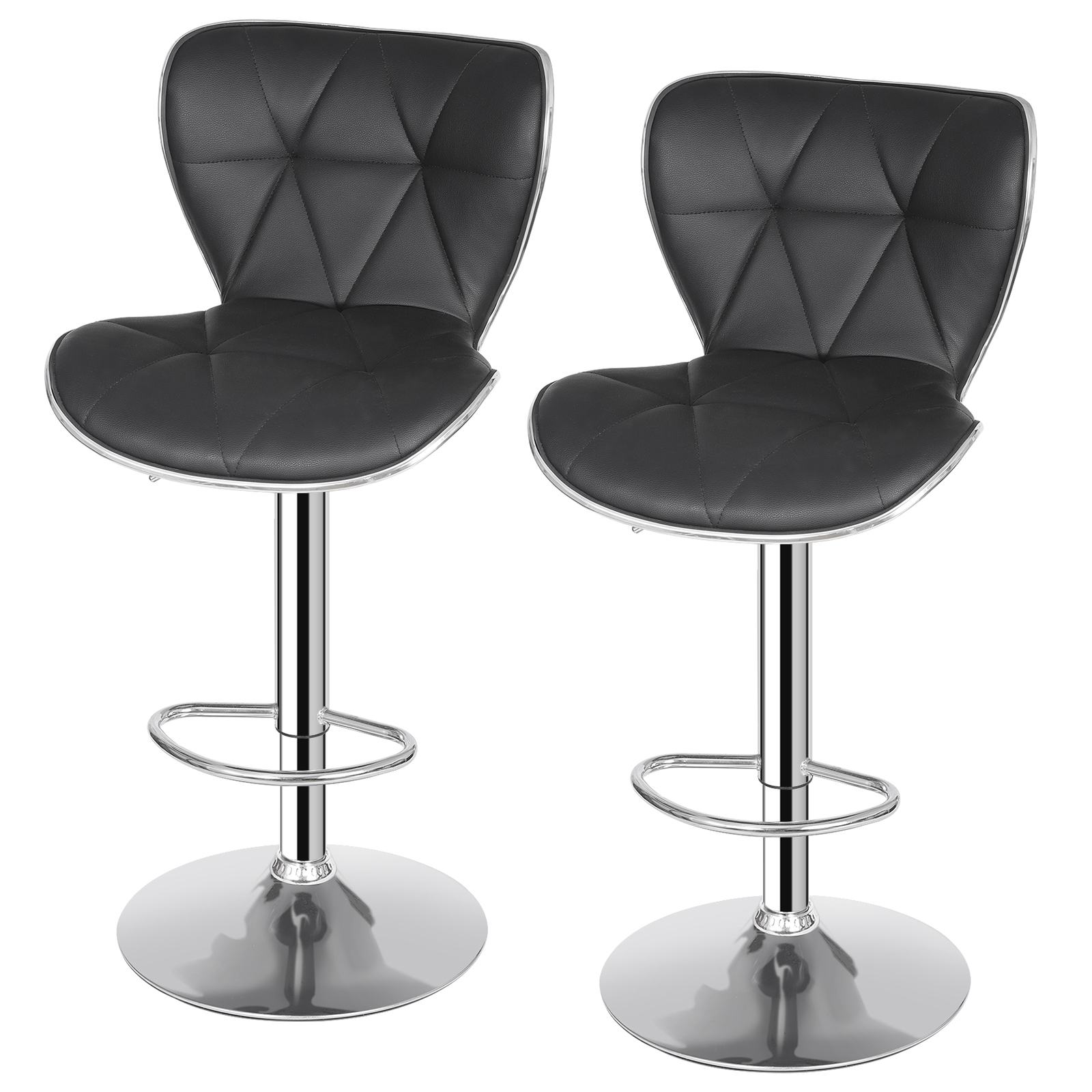 2pcs Counter Shell Bar Stool Adjustable PU Leather Swivel Office Chair with Back