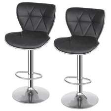 Set of 2 Shell Bar Stools Adjustable Swivel PU Leather Stool Dining Chairs Black