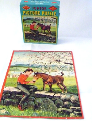 Vtg. Junior Picture Puzzle- Warren Built Rite Puzzles 100 Pieces-girl With Colt