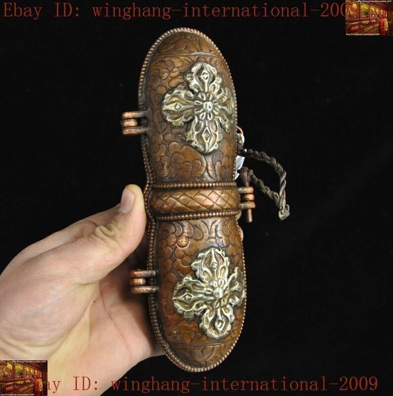 Antiguo Tibetano Bronce Dorado Plata Vajra Dorje Phurpa Exorcismo Talismán Faqi Caja Set Foto 3 de 4