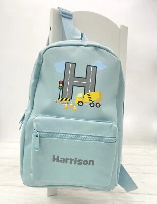 ALLABOUTTHEBUMP Personalisierter Blue Digger Inital Rucksack, Back to School Essentials