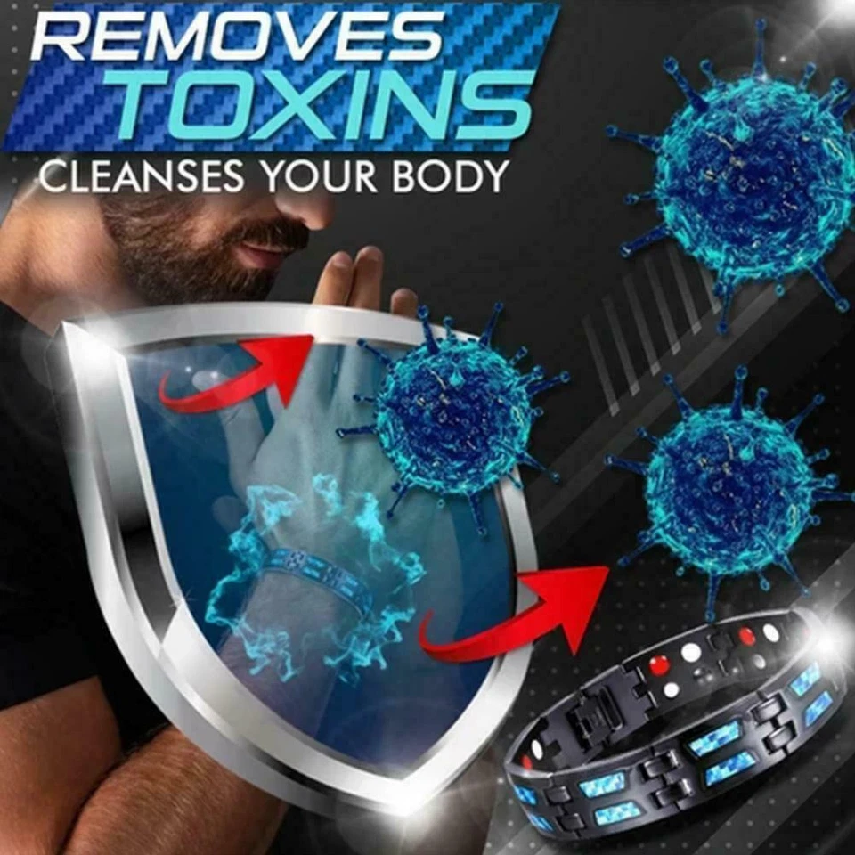 Men Magnetic Bracelet Pain Relief Stainless Steel Double Row Strong Carbon Blue - Image 3 of 4