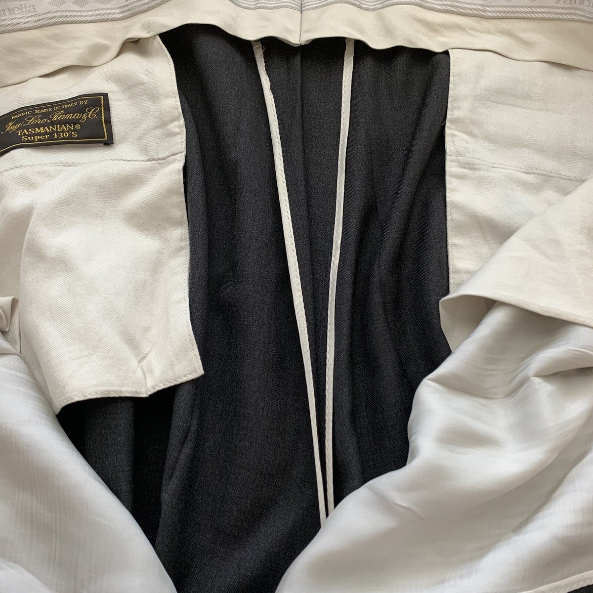 E58 Zanella LORO PIANA Super 130's Black Pleated Dress Pants Mens