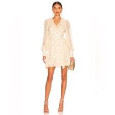 Zimmermann Wrap Mini Dress in Cream & Gold NWT XL