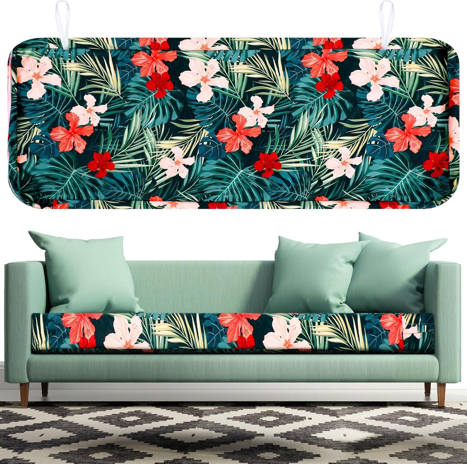 Hawaiian Outdoor Patio Bench Cushion Cover, No Insert, Palms Cushion Cover with