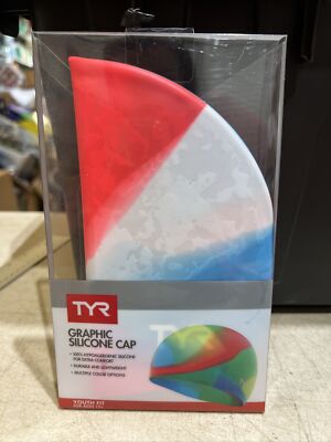 TYR GRAPHIC SILICONE SWIM CAP Multi-color Wrinkle Free Youth Size (Age 10+) NEW