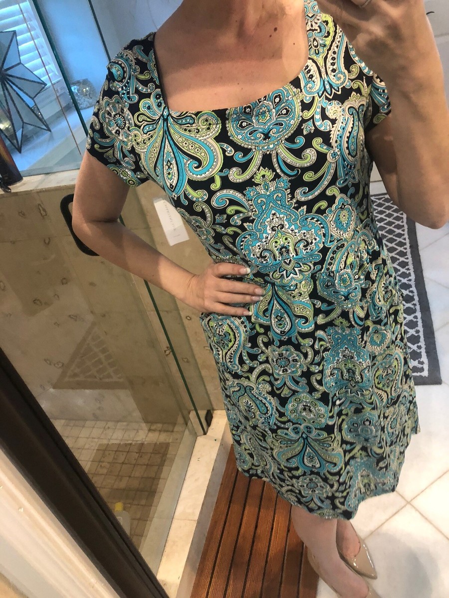 charter club sheath dress New Nwt Charter Club Print Sheath Dress Floral White Green Blue L Large  Nylon