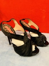 Betsey Johnson Black Satin Size 8 Open Toe Heels USED WITH BOX