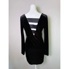 BCBGeneration Black Velvet Open Back Bodycon Mini Dress Long Sleeve Size Small