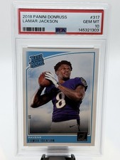 sports card singles graded 2018 Panini Donruss Lamar Jackson Rated Rookie. rookie card picture