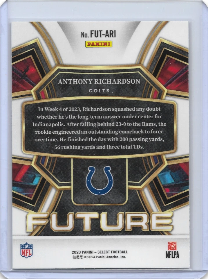 2023 Panini Select Future #FUT-ARI Anthony Richardson Rookie Insert Card Indiana - Image 2 of 2