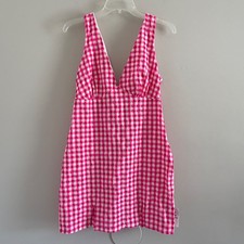 ASOS Pink Gingham Seersucker Mini Dress V-Neck Sleeveless Check Size 6 NWT