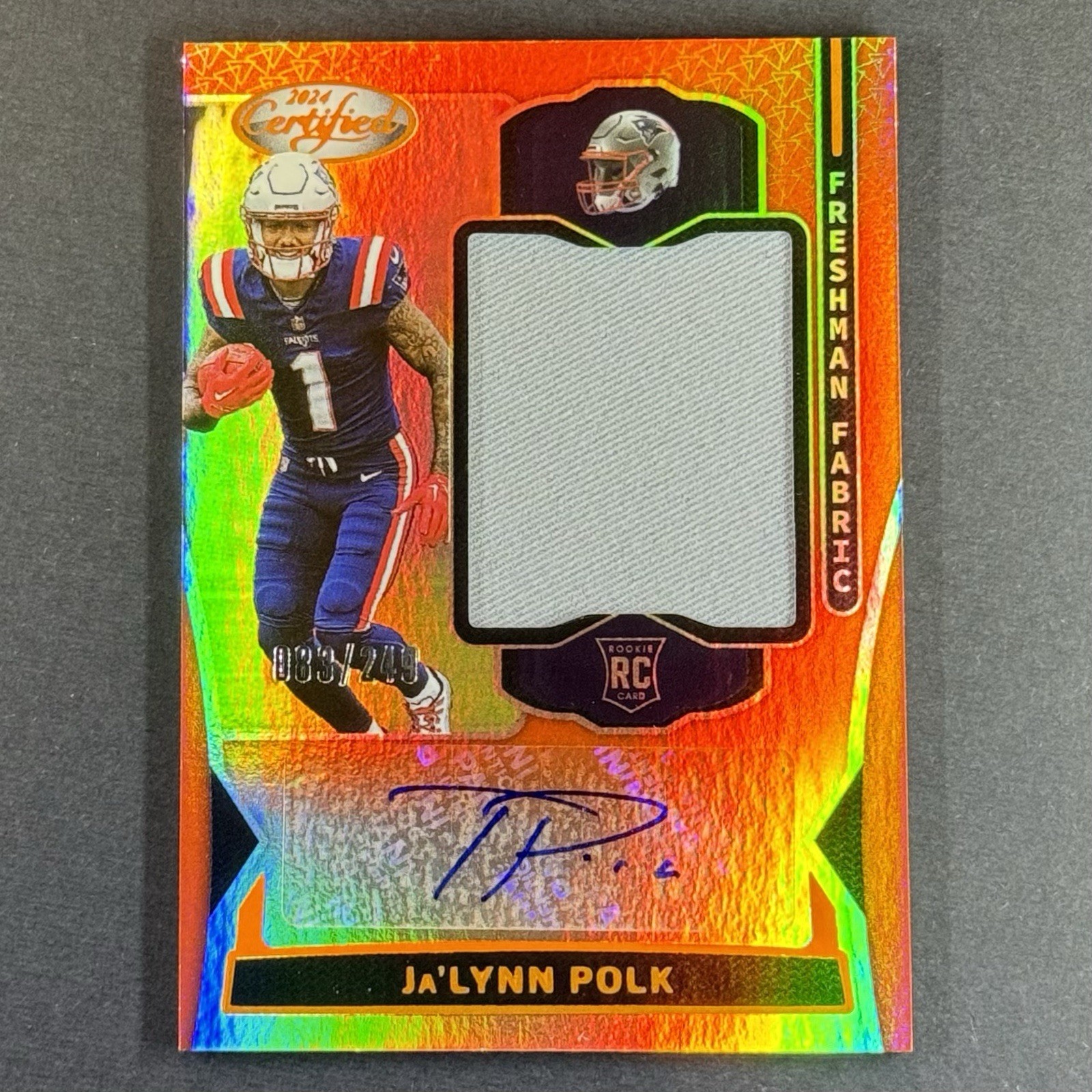 JA’LYNN POLK 2024 PANINI CERTIFIED #FMS-JPK FRESHMAN FABRIC ORANGE RC AUTO /249