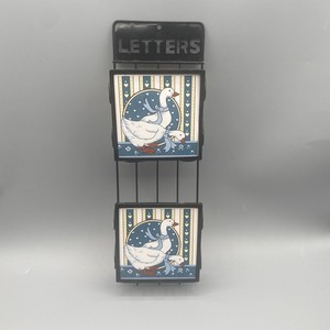 Vintage Country Goose LETTERS Mail Holder Wall Hanging 80s 90s Black Wire Rack