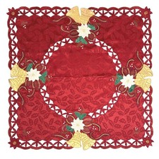 Christmas Holly Poinsettia Bells Tablecloth Red Gold Festive Holiday Decor Rico