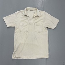 Vintage 60s 70s White Terry Cloth Beach Polo Shirt 1960s True Vintage