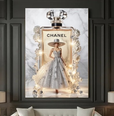 XL LEINWAND BILDER BIS 160x110x5 COCO-CHANEL PARFUM ROSEN FRAU KLEID MODE LUXUS
