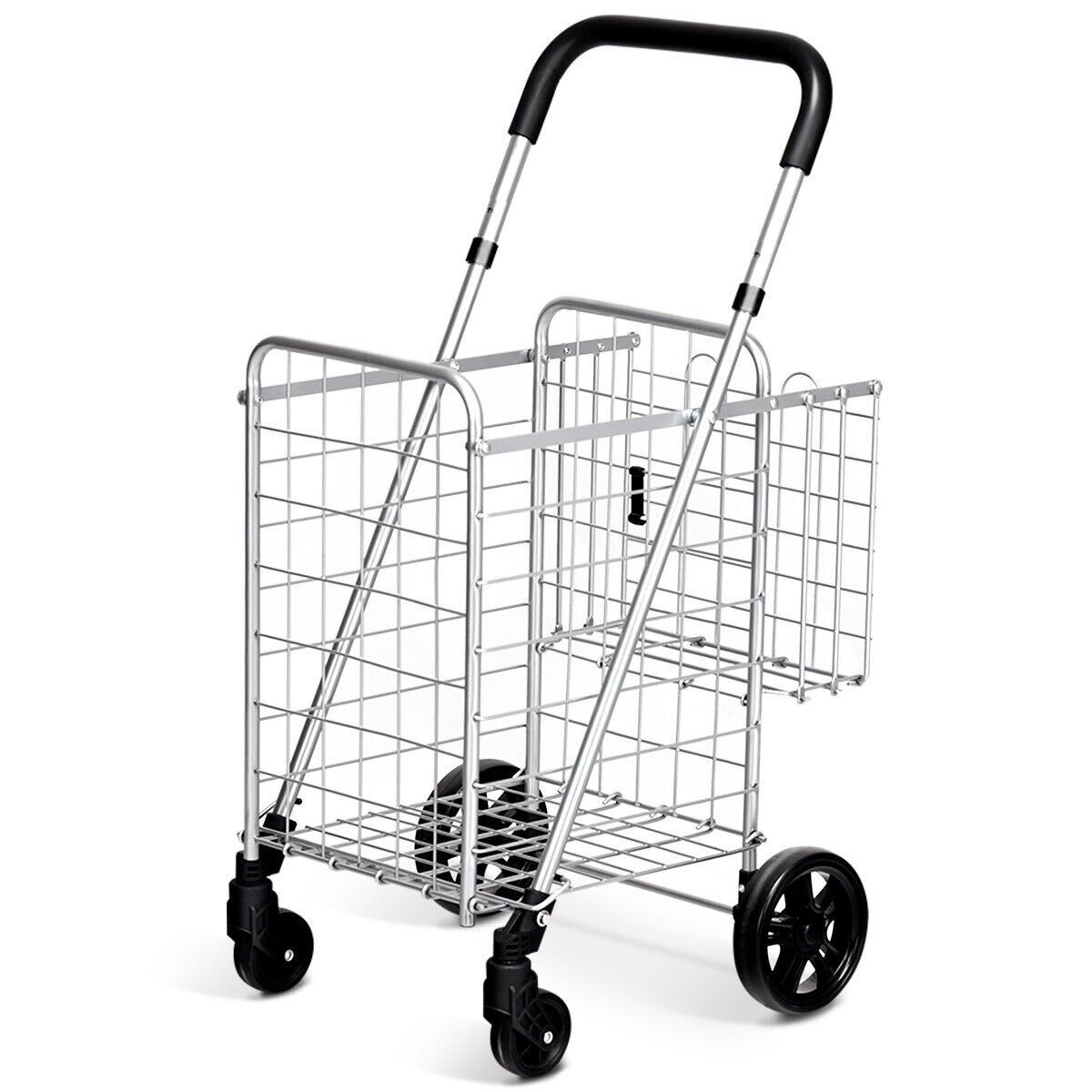 Cart Double Basket Grocery Utility Cart Folding Shopping Cart Portable Utility - Image 3