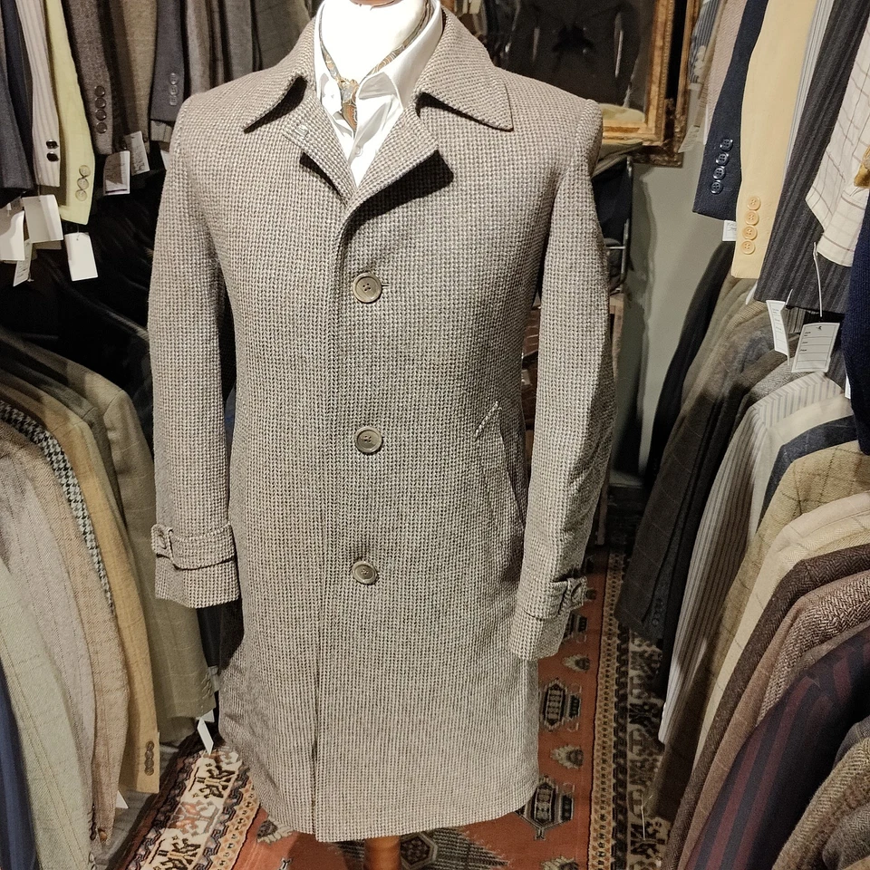 Vintage Mens 36R - 38R Tweed Check Wool Pea Over Coat Jacket Harris Style V - Image 3 of 4