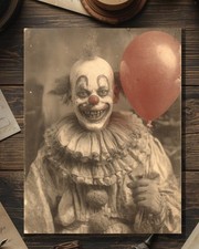 Tarjeta de cumpleaños vintage victoriana espeluznante payaso globo gótico terror macabro