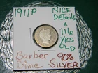 1911 (P) Philadelphia Barber Silver Dime - Circulated - Actual Coin G27-116 YRS