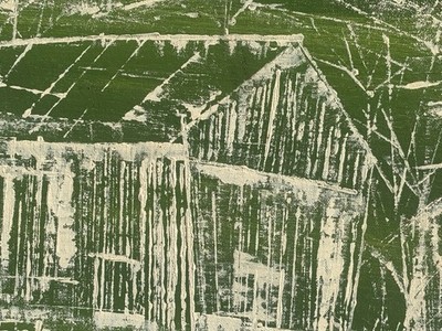 Bill Brewster Painting Sgraffito House Landscape 28'' Mid-Century 70s Art Green
