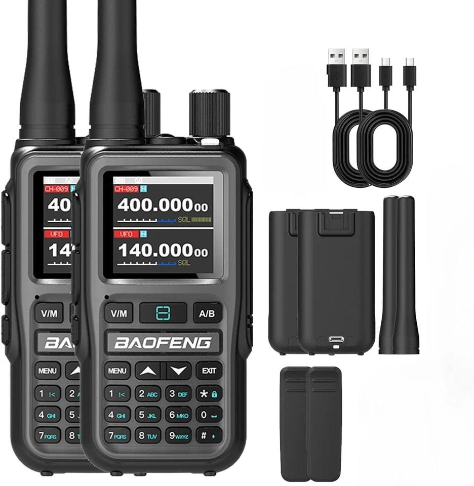 Baofeng UV5R Mini Walkie Talkie VHF UHF Doppel PTT Key USB-C NOAA App Programm