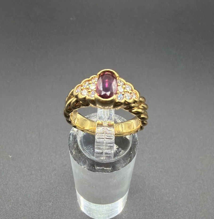 18KT Solid Yellow Gold, Ruby, & Diamond Ring Size… - image 1